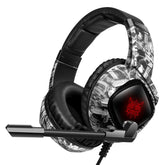 Black and white camouflage wireless headset with padded ear cups and red LED logo on earcup, tech accessories for modern. - NovaElectronics - Gaming Headset For X-box One, PS4 Over Ear Headphones RGB Earphone With Noise Cancellation Microphone Volume Controller Tablet - Black - CJEJ130130102BY