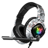 Black and white patterned gaming headset with cushioned ear cups, adjustable mic, and glowing butterfly logo, modern. - NovaElectronics - Gaming Headset For X-box One, PS4 Over Ear Headphones RGB Earphone With Noise Cancellation Microphone Volume Controller Tablet - Black - CJEJ130130103CX